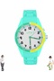 Round Stylish Analog Watch for Kids 7 Multicolor LED Lights Rotating Bezel 30M Water Resistant -Green
