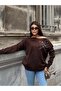 Women's Brown Boat Neck Sweater with Stone Detail - 5