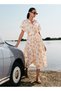 Youth Floral Print Shirt Cotton Dress with Schiffli Embroidery