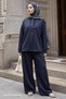 Snap Detail Hooded Navy Blue Scuba Suit - 5