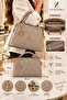 Women's Diamond Patterned Gold Charmed Two-Compartment Stylish Daily Use Bag with Full Lining Women's Crossbody Shoulder Bag - 2