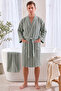 100% Cotton Waffle Pike Bathrobe and Head Towel Set 2-Piece Bath Set Green - White Striped - 3