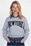 Plaid Garnished New York Lettered Oversize Sweatshirt Grimelanj