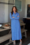 Women's Long Buttoned Blue Striped Shirt Dress - 3