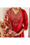 Red Embroidery Kurta and Pant Set with Dupatta -ALV2025 - Red-Size:3XL-46-Inches - 5