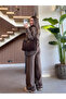 Milky Brown Turtleneck Buttoned 3-Piece Knitwear Set - 1430 - 6