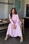 Women's Long Buttoned Pink Striped Shirt Dress - 2