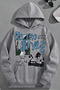 Unisex 3 Thread Cotton Gray Retrostyle Print Loose Fit Sweatshirt Hoodie