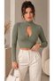 Women's Cagla Color High Neck Long Sleeve Window Detailed Shirred Camisole Fabric Crop Blouse - 7