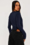 Women's Navy Blue V-Neck Spanish Sleeve Flexible Sandy Blouse - 3