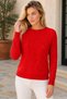 Women's Long Sleeve Crew Neck Leaf Patterned Perforated Elegant Casual Red Knitwear Sweater - 2