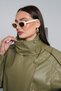 Women's Khaki Oversize Stand Collar Zippered Epaulet Detailed Elastic Waist Faux Leather Bomber Jacket - 8