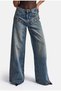 Women's Denim Color 4W6-8 Wide Leg Baggy Fit Special Design Denim Jeans with Bird Eye Detail - 4