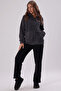 Smoked Stand Collar Pocketed Zippered Plush Jacket - 4
