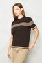 Women's Crew Neck Short Sleeve Striped Knitwear Blouse 25111 Brown-Beige - 5