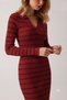 Women's Burgundy Striped Knitwear Dress Polo Neck Long Sleeve Midi Length Knit Dress - 4