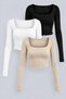 Women's 3 Pack Long Sleeve Square Neck 100% Cotton Slimfit Crop Blouse