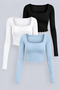 Women's 3 Pack Long Sleeve Square Neck 100% Cotton Slimfit Crop Blouse