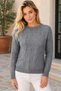 Women's Long Sleeve Crew Neck Leaf Patterned Perforated Elegant Casual Anthracite Knitwear Sweater - 5
