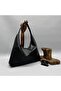 Women's Black Knitted Textured Large Shoulder Bag Hobo Bag – Stylish Daily Bag - 2