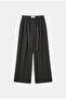 Women's Anthracite W6-45 Palazzo Fit Belted Embroidery Detailed Design Trousers - 4