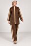 Women's Circular Neckline Tricot Suit with Striped Detail and 2-Piece Pants
