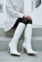 Women's Knee-Length Thin Heeled Pointed Toe Zippered Long Boots - Umay - White Skin - 4