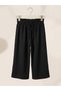 Girl's Black Drawstring Waist Relaxed Fit Muslin Plain Trousers