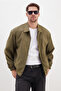 Zippered Polo Neck Suede Bomber Jacket - 3