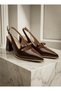 Women's Brown Patent Leather Pointed Toe Bow Detail Sole Nickel Detail Thick Heel 7.3cm Length Daily Comfortable Shoes