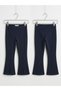Girl's Navy Blue Front Slit Spanish Leggings Trousers - 3