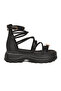 Black Women's Thick-Soled Ankle Buckle Multi-Strap Genuine Leather Platform Sandals B119 - 2