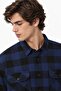 Men's Relaxed Fit Button-Down Linen Shirt Comfortable Cut Cotton Checkered Men's Shirt Navy Blue