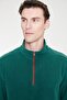 Men's Green Warm Standard Fit Regular Cut Bato Collar Double Fleto Pocket Sweatshirt Fleece - 4