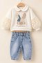Baby Girl Rabbit Appliqué Lace Sleeve Detailed Sweatshirt Jean Pants Set - 5
