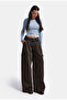 Women's Bitter Brown Super Palazzo Jeans with Belt Detail, Cargo Pocket, Special Design Denim Jean - 6