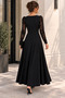 Women's Long Sleeve Wavy V-Neck Lace Sleeve Detailed Crepe Long Evening Dress - 5
