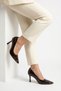 Jorlen Women's Heeled Shoes Heart Detailed Metal Toe Crocodile Patterned Pointed Toe Jorlen Stiletto Heel 7 cm