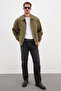 Zippered Polo Neck Suede Bomber Jacket - 2