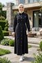 Women's Buttoned Beaded Belted Denim Black Dress - 2