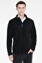 Men's Black Warm Standard Fit Regular Cut Bato Collar Double Fleto Pocket Sweatshirt Fleece - 3