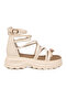 Cream Women's Thick-Soled Ankle Buckle Multi-Strap Genuine Leather Platform Sandals B119 - 2