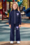 Heart Printed Stand Collar Zippered Girls' 2-Piece Set
