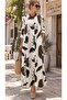 Muslin Pocketed Buttoned Crew Neck Leaf Patterned Women's Dress - 6