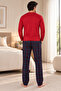 Men's Long Sleeve Pajama Set with Pockets Red - 2