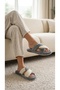 Women's Gray Cross Double-Strapped Plush House Slippers 3 cm Byndti̇mjcap01 - 7