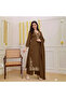 Brown Viscose Rayon Embroidered Kurta Pant Set with Dupatta - ALV2130 | Brown-Size:5XL-50-Inches