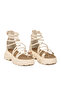Cream Women's Thick-Soled Ankle Buckle Multi-Strap Genuine Leather Platform Sandals B119 - 4