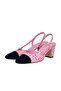 Chane! Pink Black Tweed Grosgrain Cap Toe CC Slingback Pumps womens - 3
