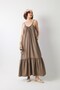 Women's Drawstring Collar Strap Long Dress Mink – Pocketed , Ruffled Design, Comfortable Cut, Summer Wear Lightweight Textured - 2
